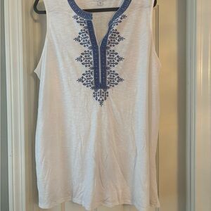 Embroidered White and Blue Sleeveless Top